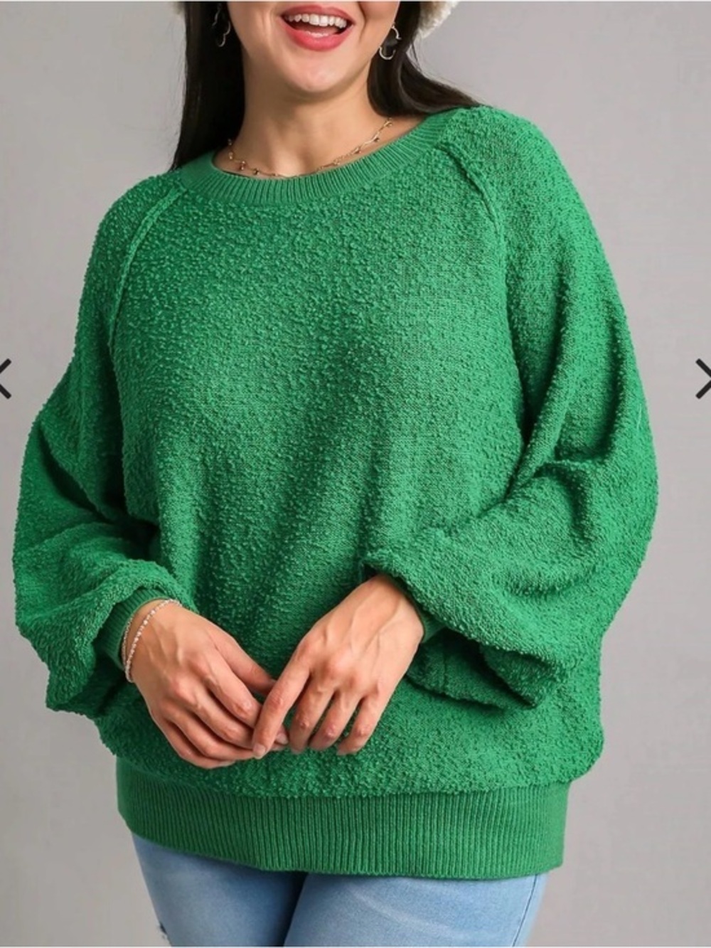 💗 Umgee- Cozy Green Textured Sweater - Size Small (Oversized)